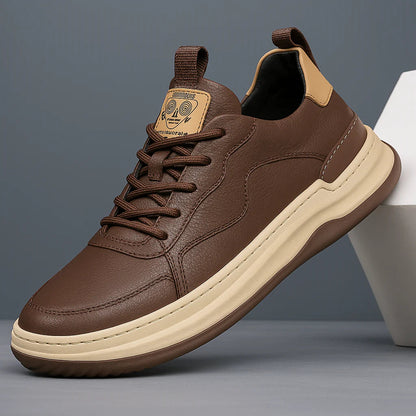 Men's Genuine Leather Low-Top Sneakers – Cushioned