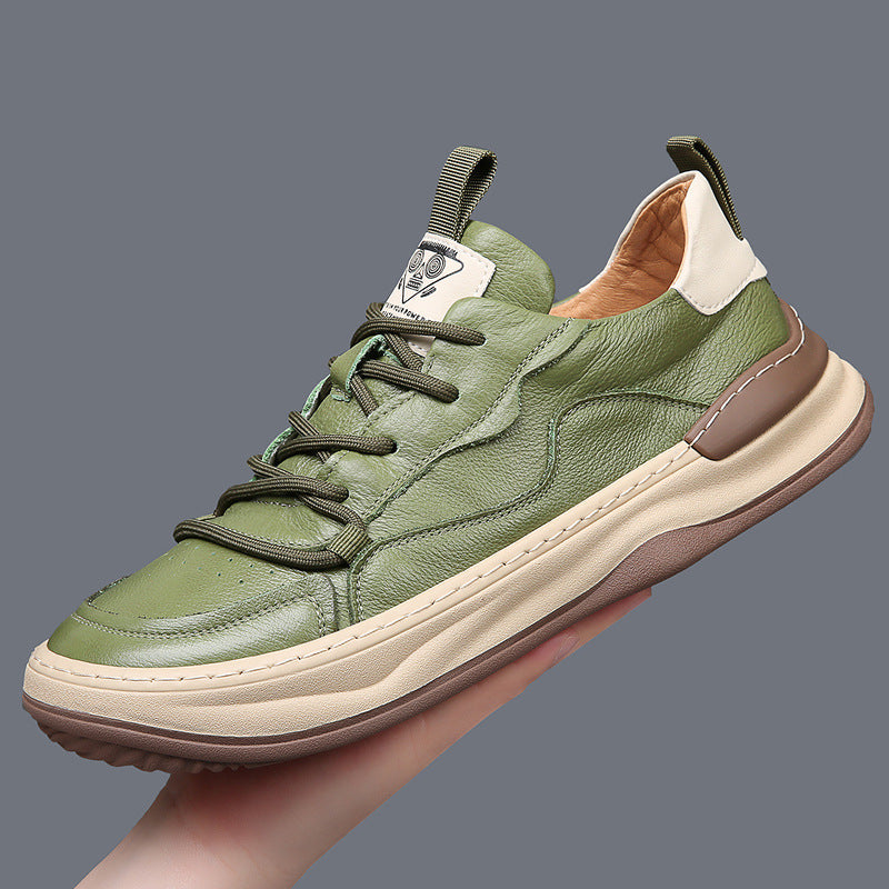 Men's Genuine Leather Low-Top Sneakers – Cushioned