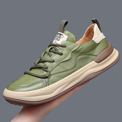 Men's Genuine Leather Low-Top Sneakers – Cushioned