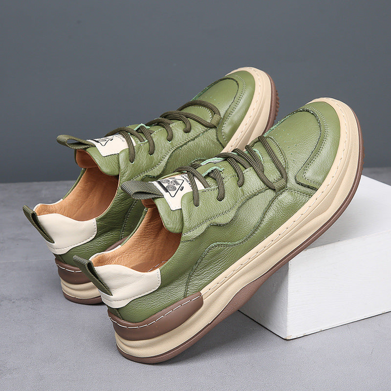 Men's Genuine Leather Low-Top Sneakers – Cushioned