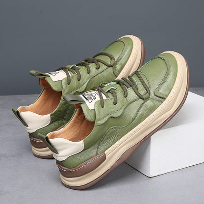 Men's Genuine Leather Low-Top Sneakers – Cushioned