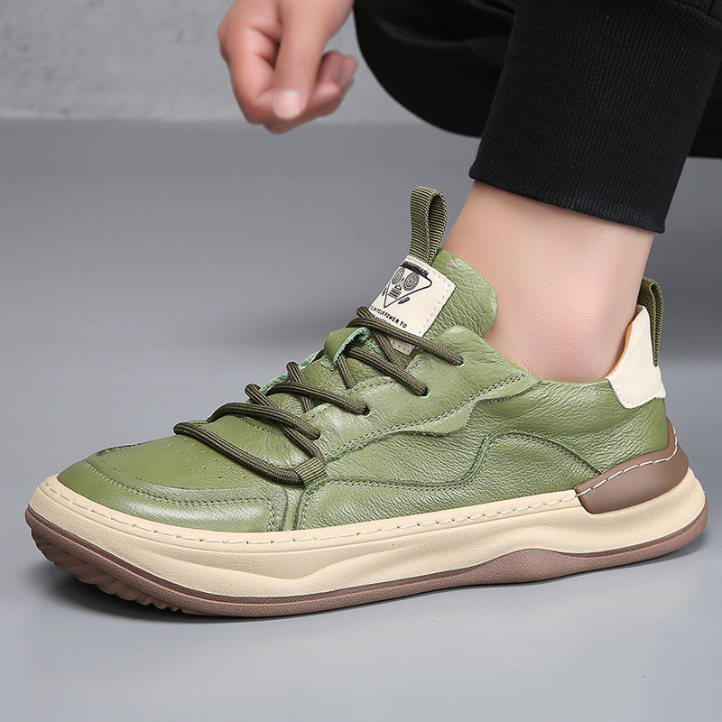 Men's Genuine Leather Low-Top Sneakers – Cushioned