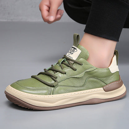 Men's Genuine Leather Low-Top Sneakers – Cushioned