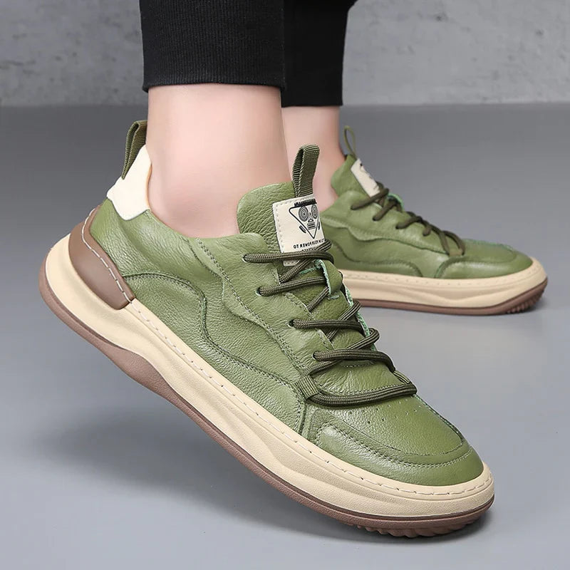 Men's Genuine Leather Low-Top Sneakers – Cushioned