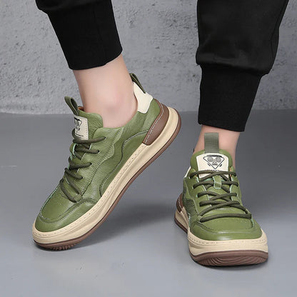 Men's Genuine Leather Low-Top Sneakers – Cushioned