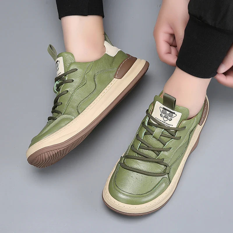 Men's Genuine Leather Low-Top Sneakers – Cushioned