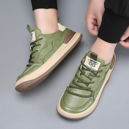 Men's Genuine Leather Low-Top Sneakers – Cushioned