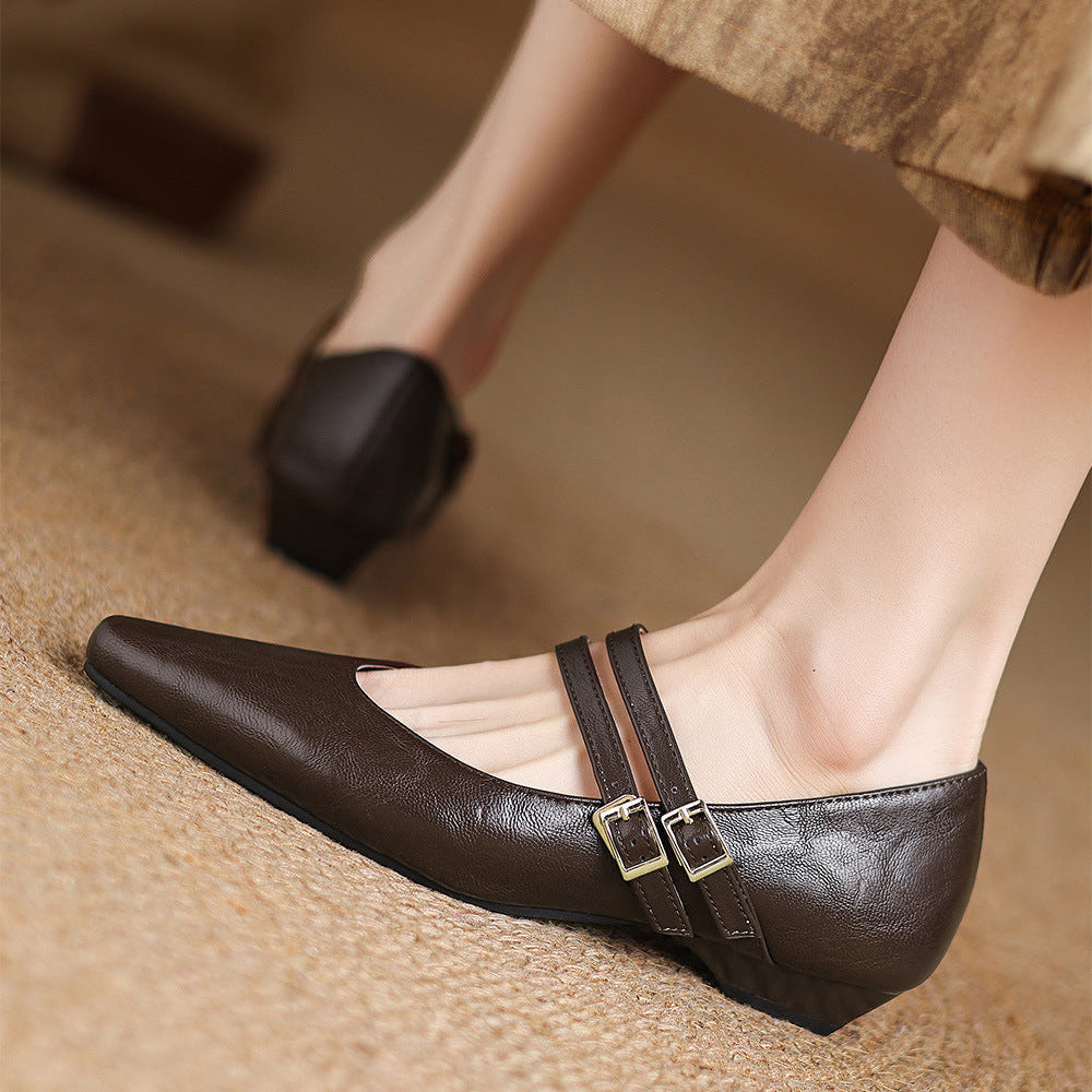 Women's Genuine Leather Dual-Strap Mary Jane Flats – product view | Hensley London