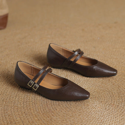 Women's Genuine Leather Dual-Strap Mary Jane Flats – product view | Hensley London