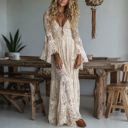 Women's Elegant Flowy Maxi Dress in Black – front view | Hensley London