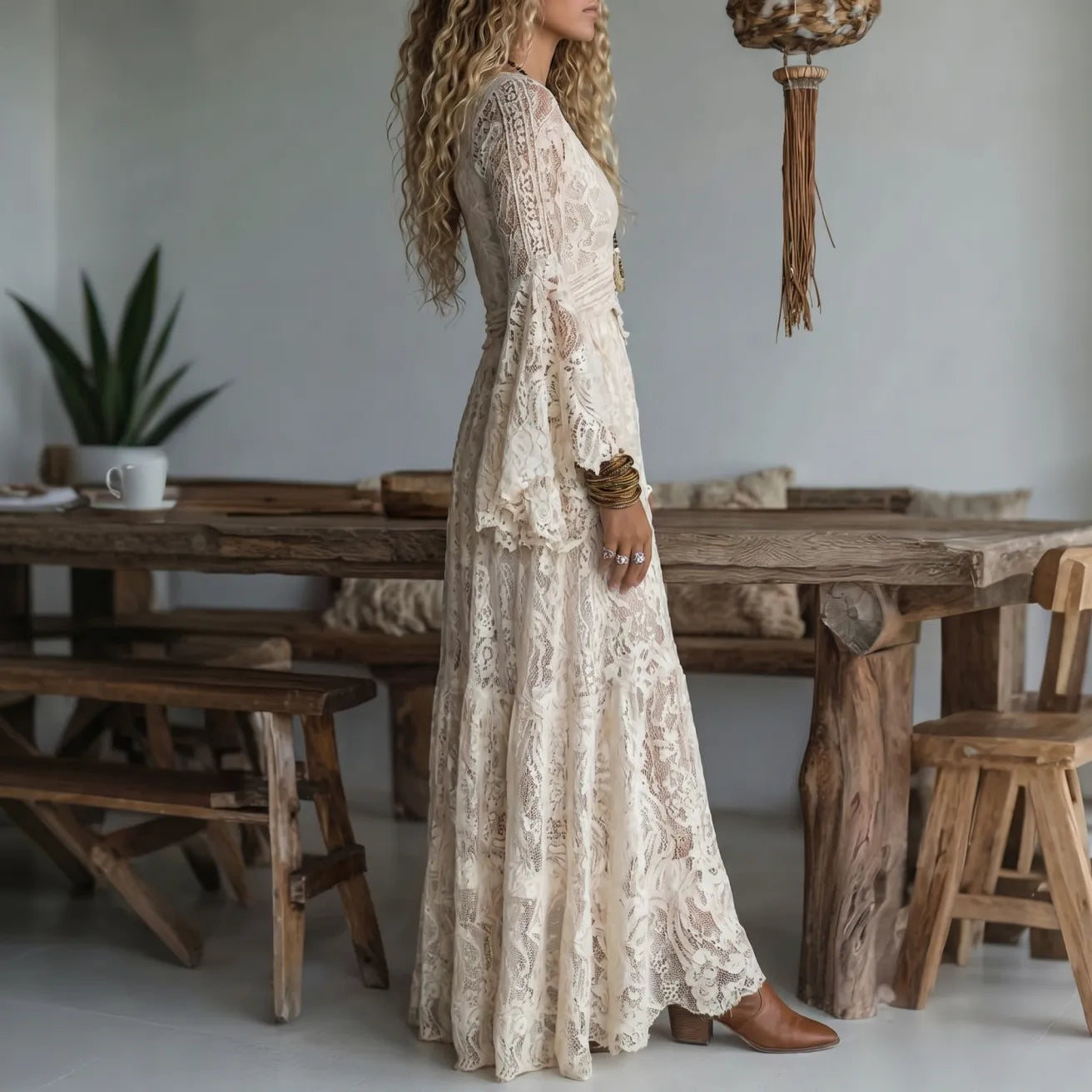 Women's Elegant Flowy Maxi Dress in Black – back view | Hensley London