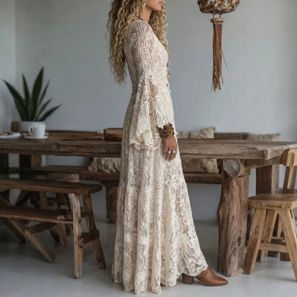 Women's Elegant Flowy Maxi Dress in Black – back view | Hensley London