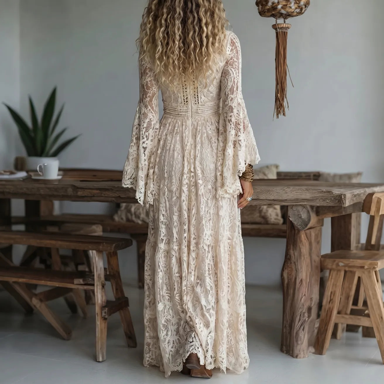 Women's Elegant Flowy Maxi Dress in Black – detail view | Hensley London