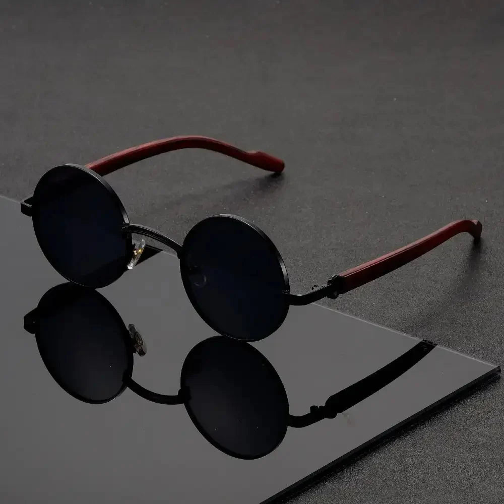 Round Metal-Frame Sunglasses in Black – product view | Hensley London