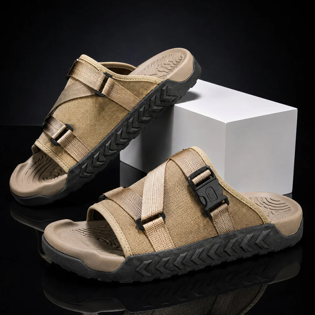 Men's Adjustable Crossover Slides – product view | Hensley London