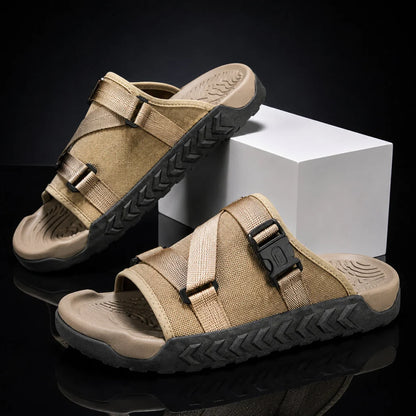 Men's Adjustable Crossover Slides – product view | Hensley London