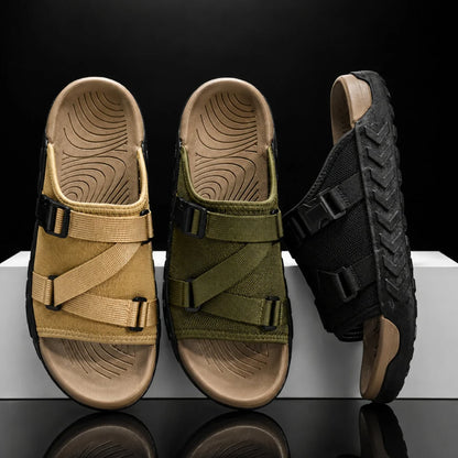 Men's Adjustable Crossover Slides – product view | Hensley London