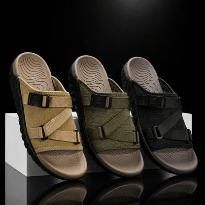 Men's Adjustable Crossover Slides – product view | Hensley London