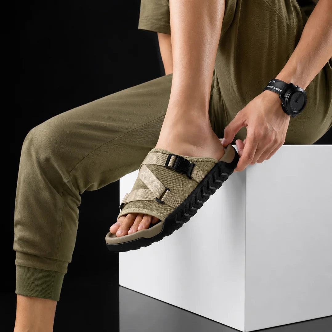 Men's Adjustable Crossover Slides – product view | Hensley London