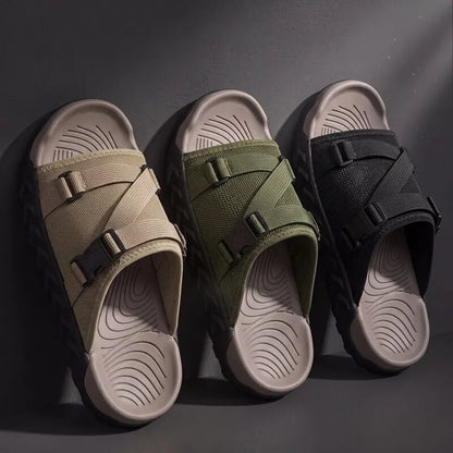 Men's Adjustable Crossover Slides – product view | Hensley London