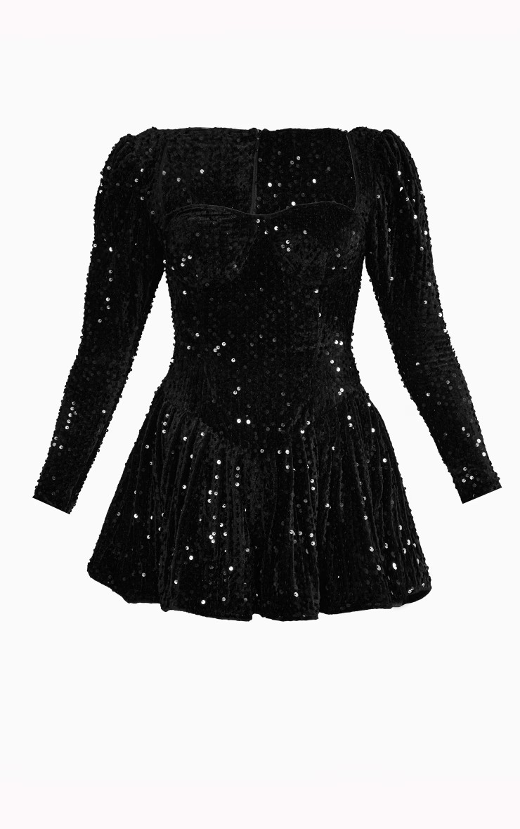 Women's Glitter Playsuit Black Polyester Party Jumpsuit - 5