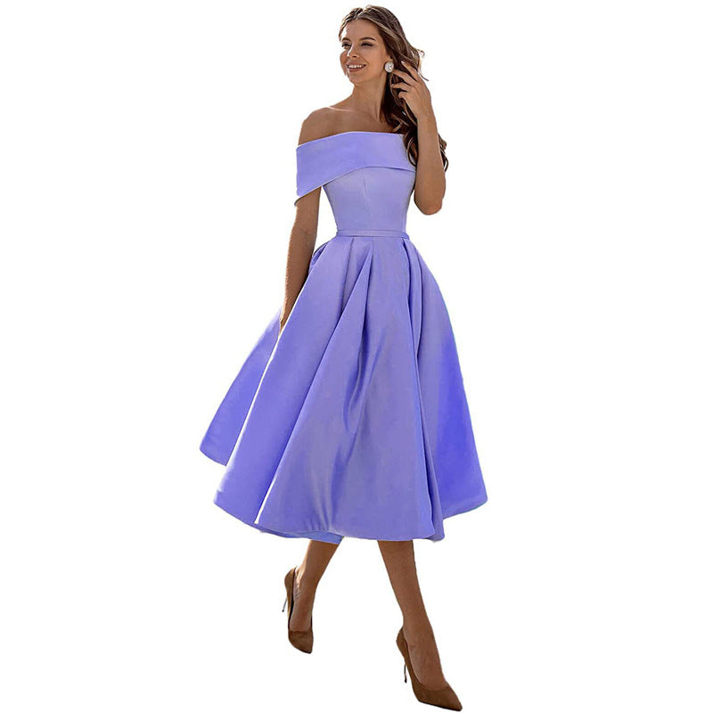 Variant image for Women's A-Line Dress Black Smooth Fabric Off-Shoulder Cocktail Dress-36