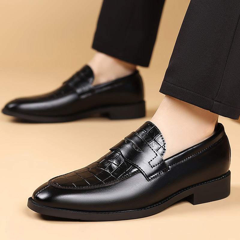 Men's Croc-Effect Penny Loafers in Black - additional view 10 | Hensley London