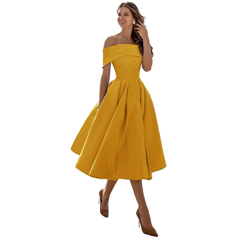 Women's A-Line Dress Black Smooth Fabric Off-Shoulder Cocktail Dress-5