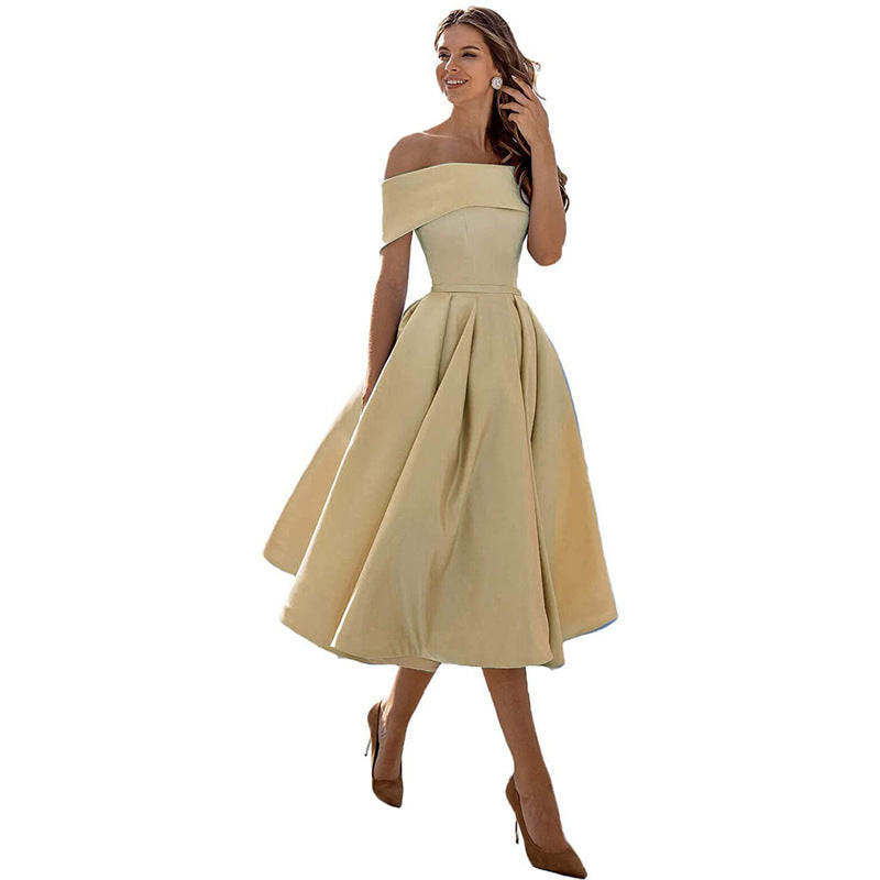 Women's A-Line Dress Black Smooth Fabric Off-Shoulder Cocktail Dress-3