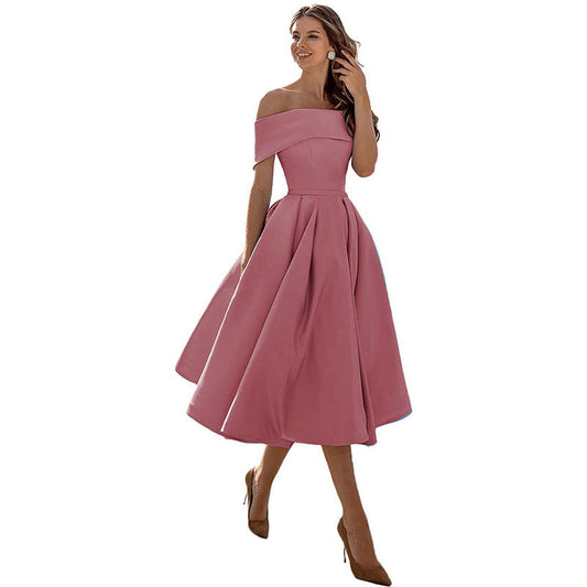 Women's A-Line Dress Black Smooth Fabric Off-Shoulder Cocktail Dress-1