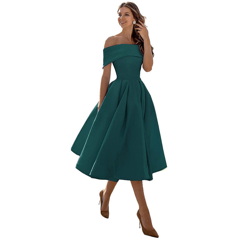 Variant image for Women's A-Line Dress Black Smooth Fabric Off-Shoulder Cocktail Dress-6