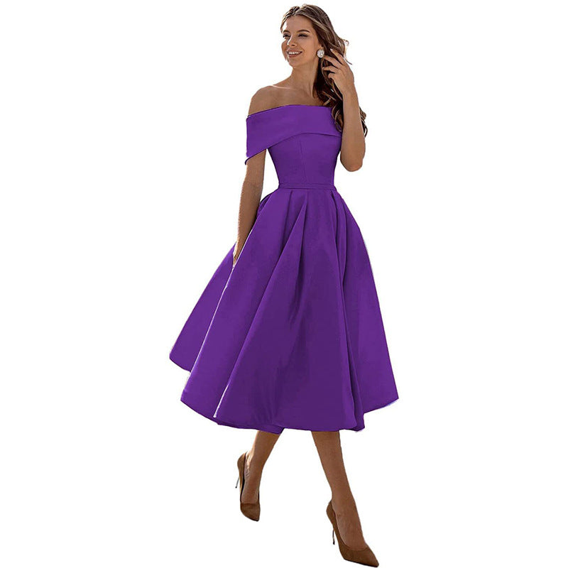 Variant image for Women's A-Line Dress Black Smooth Fabric Off-Shoulder Cocktail Dress-51