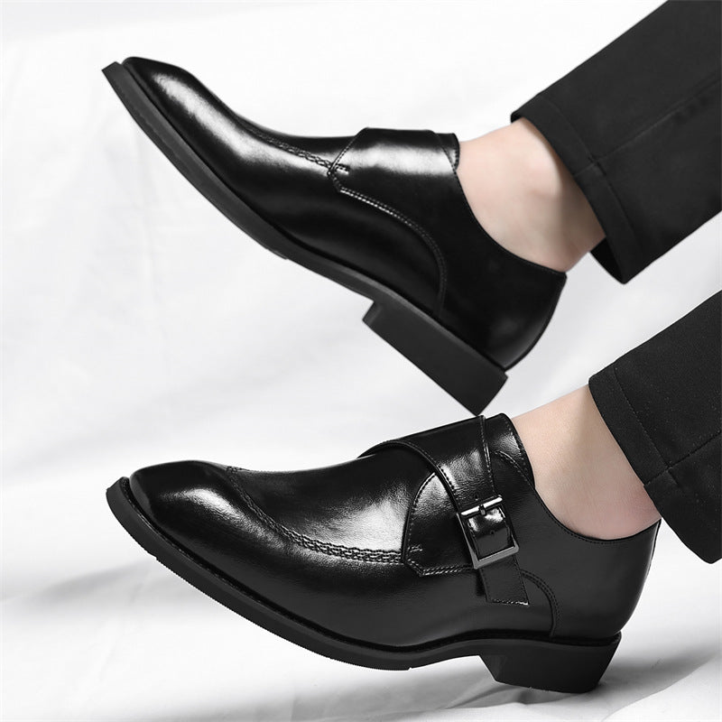 Men's Leather Single-Monk Strap Dress Shoes in Black - additional view 11 | Hensley London