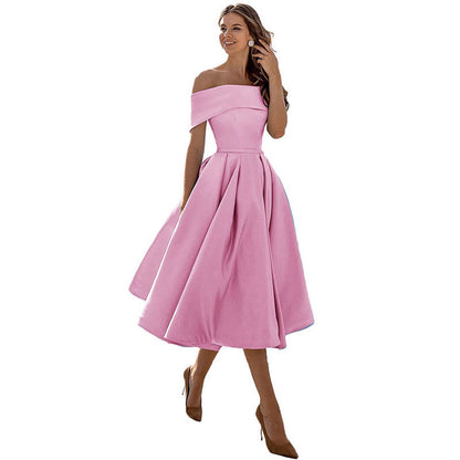 Women's A-Line Dress Black Smooth Fabric Off-Shoulder Cocktail Dress-4