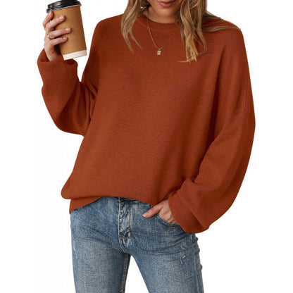 Women's Crew-Neck Knit Jumper in Orange Red – front view | Hensley London