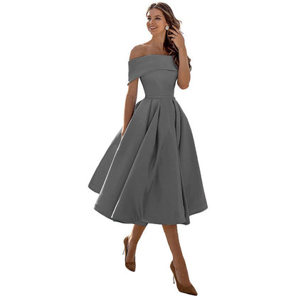 Variant image for Women's A-Line Dress Black Smooth Fabric Off-Shoulder Cocktail Dress-16