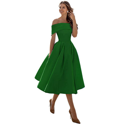 Variant image for Women's A-Line Dress Black Smooth Fabric Off-Shoulder Cocktail Dress-11