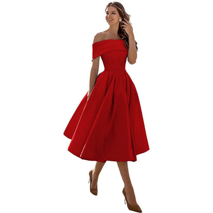 Women's A-Line Dress Black Smooth Fabric Off-Shoulder Cocktail Dress-6