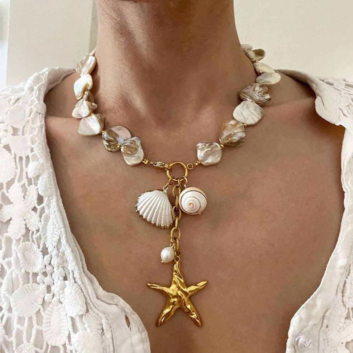 Ocean-Inspired Necklace with Gold Charms – Waterproof and Hypoallergenic Seafarer Design 4