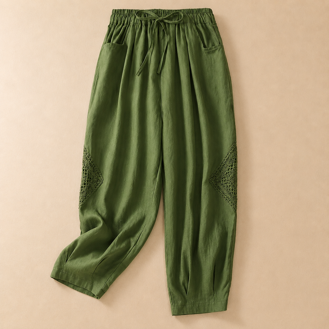 Women's Cotton Linen Drawstring Pants – product view | Hensley London