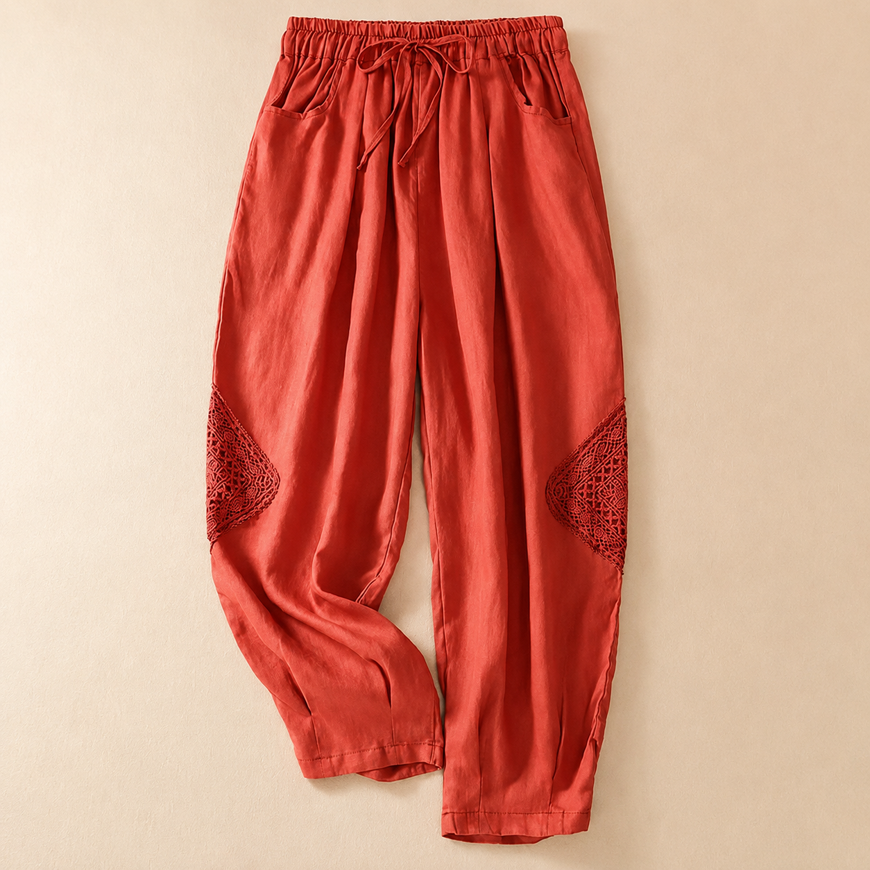Women's Cotton Linen Drawstring Pants – product view | Hensley London