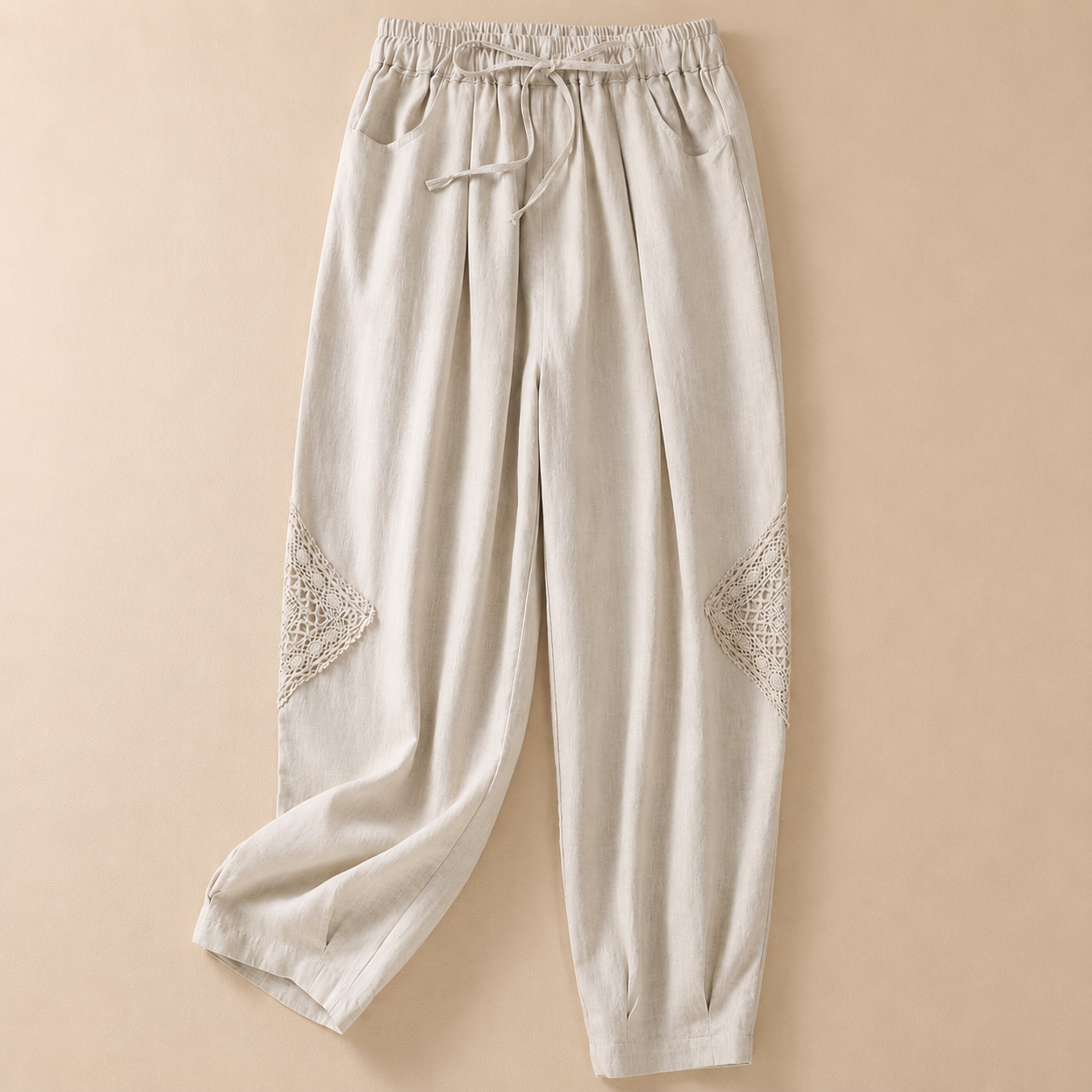 Women's Cotton Linen Drawstring Pants – product view | Hensley London