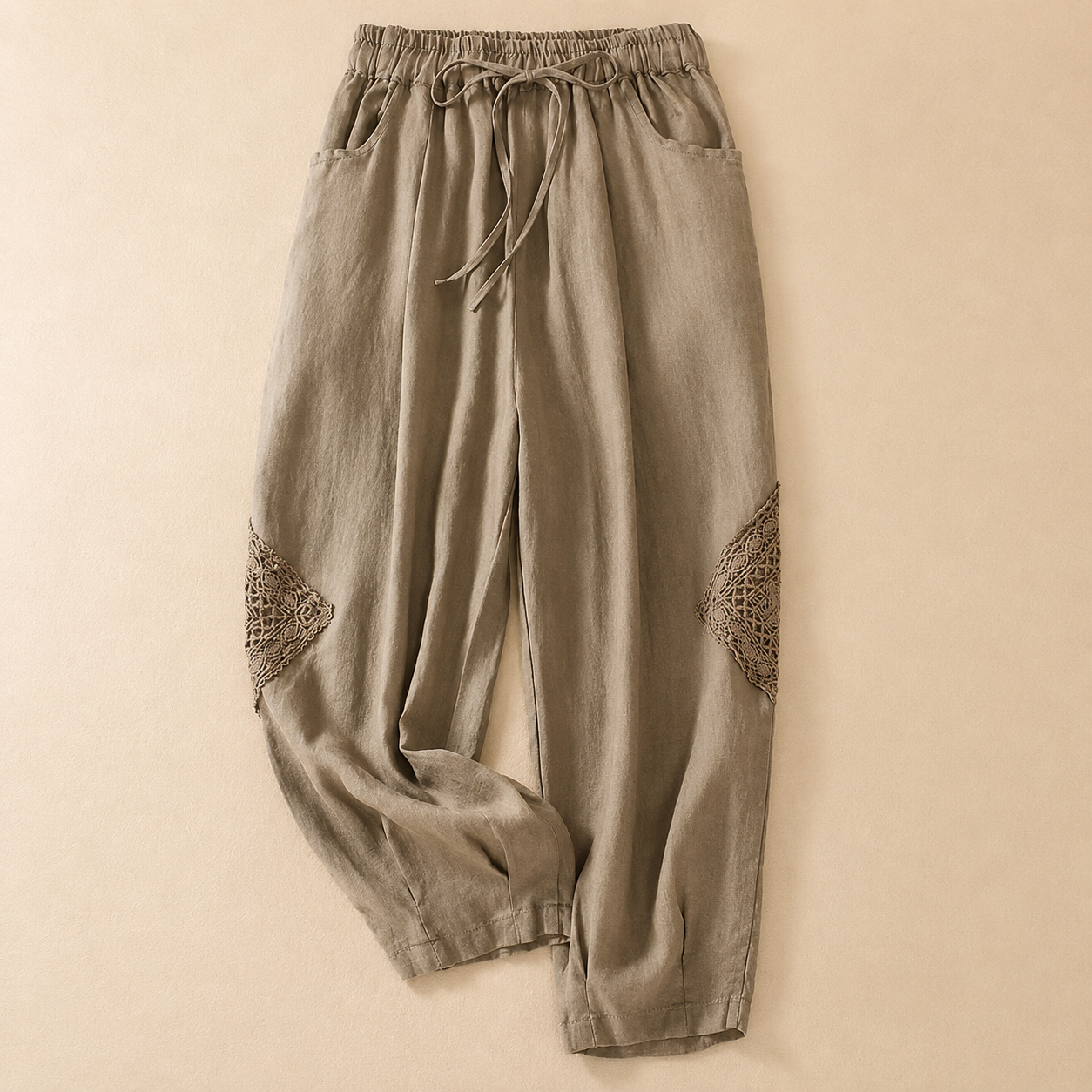 Women's Cotton Linen Drawstring Pants – product view | Hensley London