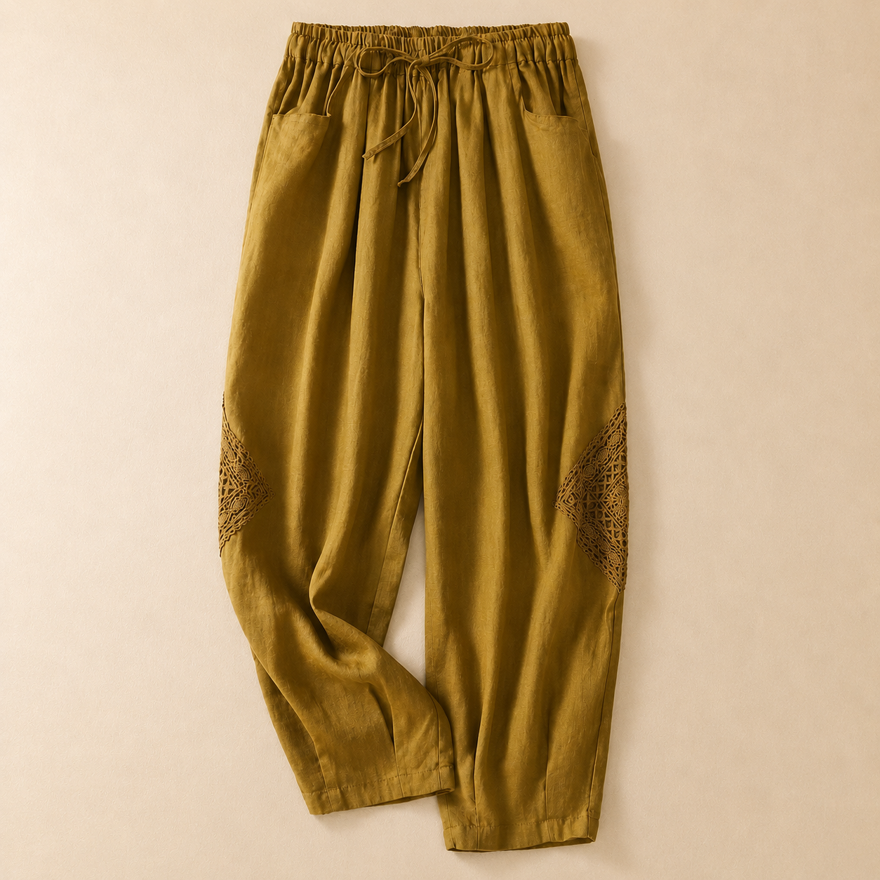 Women's Cotton Linen Drawstring Pants – product view | Hensley London