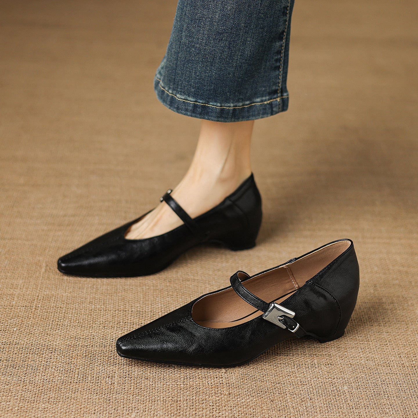 Women's Genuine Leather Mary Jane Flats – product view | Hensley London