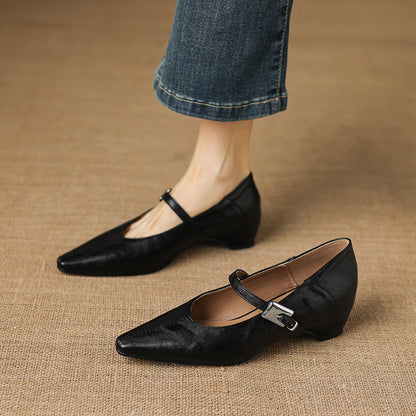 Women's Genuine Leather Mary Jane Flats – product view | Hensley London
