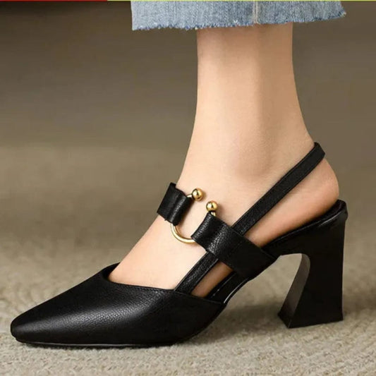 Women's Faux Leather Slingback Heels - front view | Hensley London