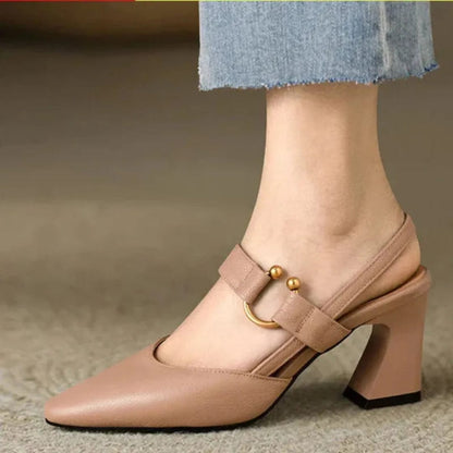 Women's Faux Leather Slingback Heels - worn view | Hensley London