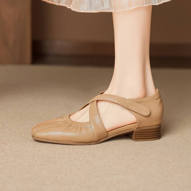 Women's Genuine Leather Cross-Strap Square-Toe Flats - back view | Hensley London
