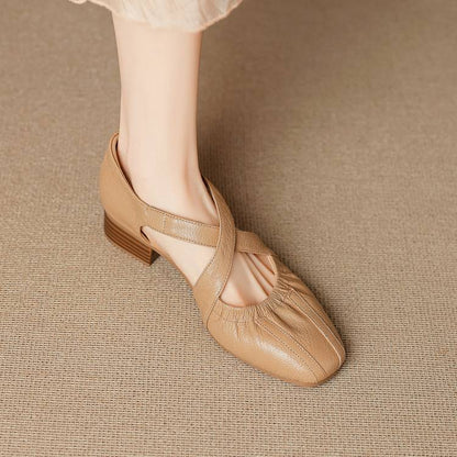Women's Genuine Leather Cross-Strap Square-Toe Flats - detail view | Hensley London